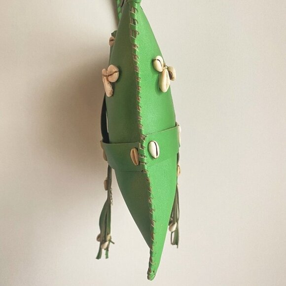 Vintage Green  Leather Shell Accent Square Shoulder Messanger Bag - Picture 8 of 9